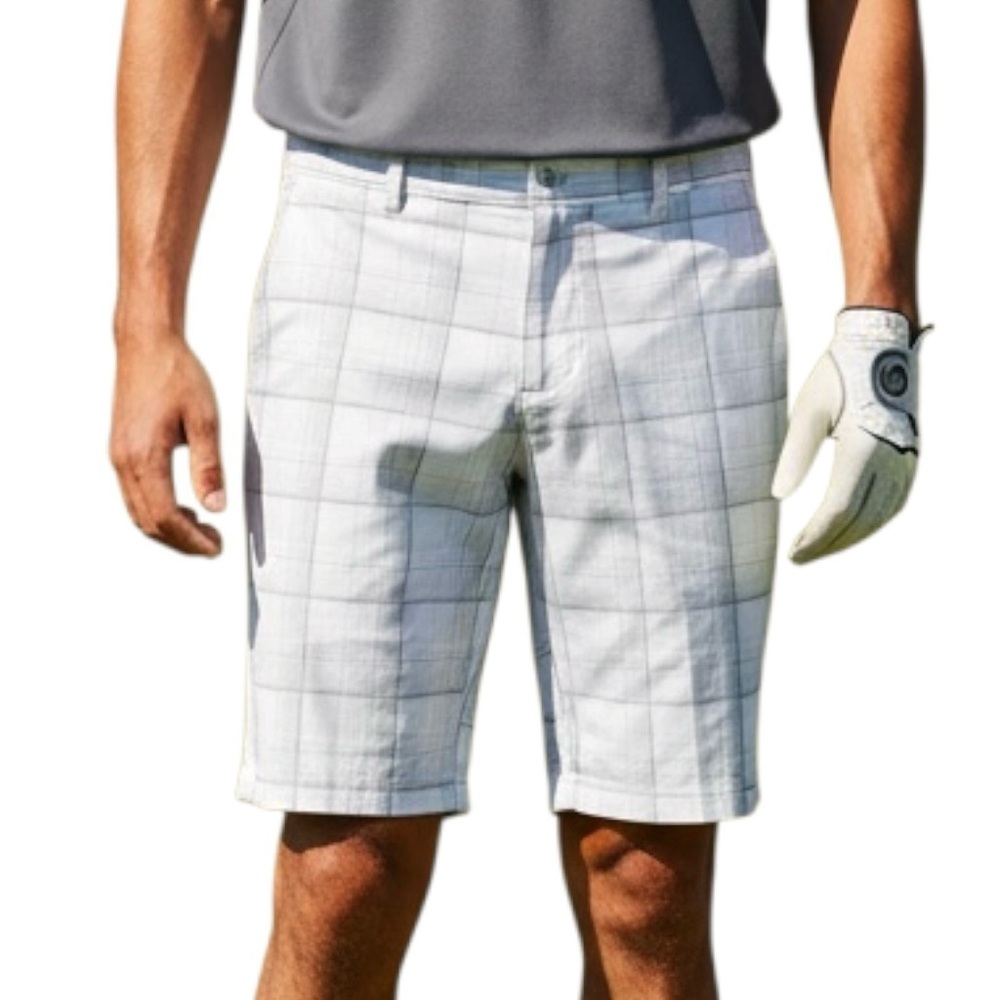 Burnside Golf Gray Plaid Front Flat Stretchy Pockets Men’s Shorts